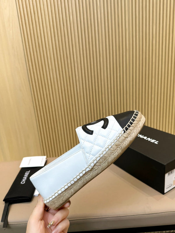 cc espadrillas bianche nere trapuntate in pelle di vitello