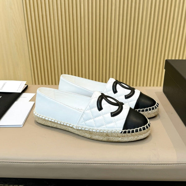 cc espadrillas bianche nere trapuntate in pelle di vitello