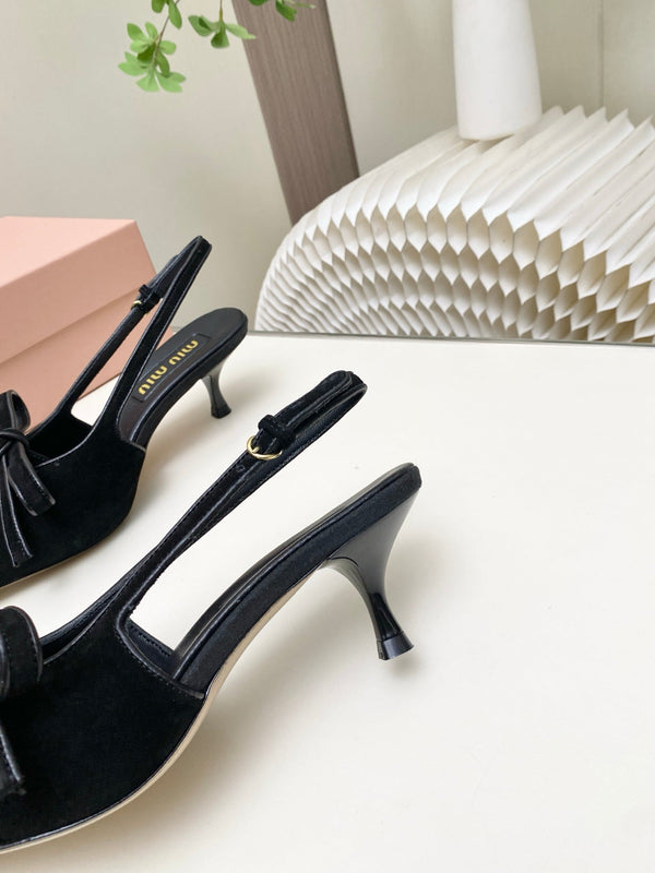 Miu 26s Slingback Pumps 55mm In Black Suede With Bow