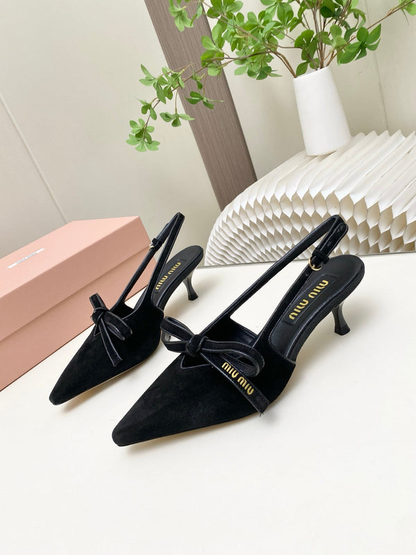 Miu 26s Slingback Pumps 55mm In Black Suede With Bow