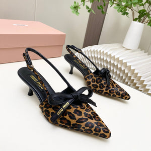 Miu 26s Slingback Pumps 55mm In Leopard Print Calf Hair With Bow