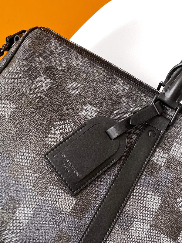 LV Keepall Bandouliere 50 Travel Bag Black Damoflage Canvas