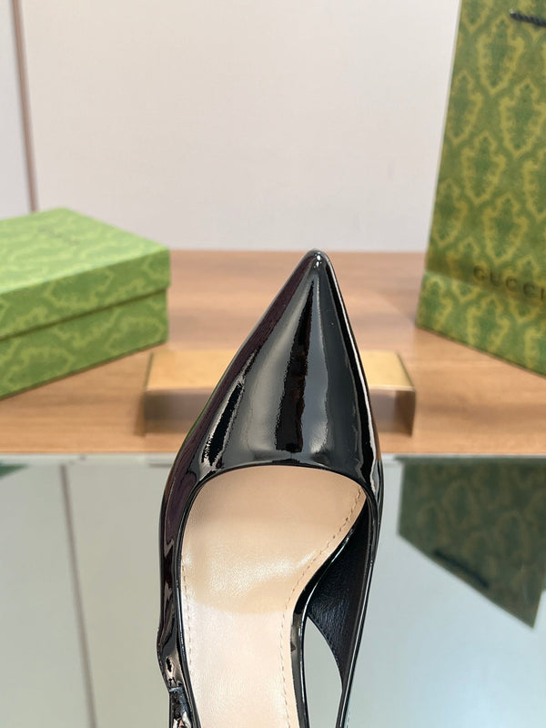 DÉCOLLETÉ GG SIGNORIA SLINGBACK IN PELLE DI AGNELLO NERA LUCIDA