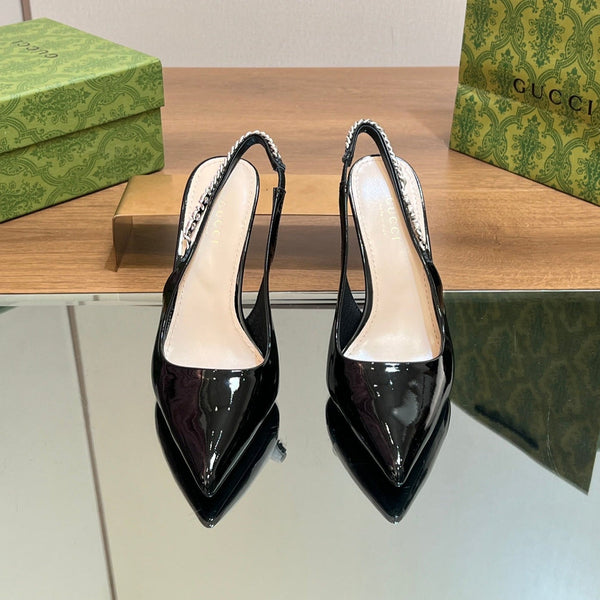 DÉCOLLETÉ GG SIGNORIA SLINGBACK IN PELLE DI AGNELLO NERA LUCIDA