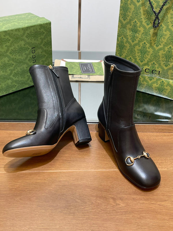 Stivaletto GG Horsebit 65 in pelle di vitello nera