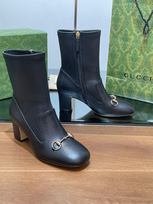 Stivaletto GG Horsebit 65 in pelle di vitello nera