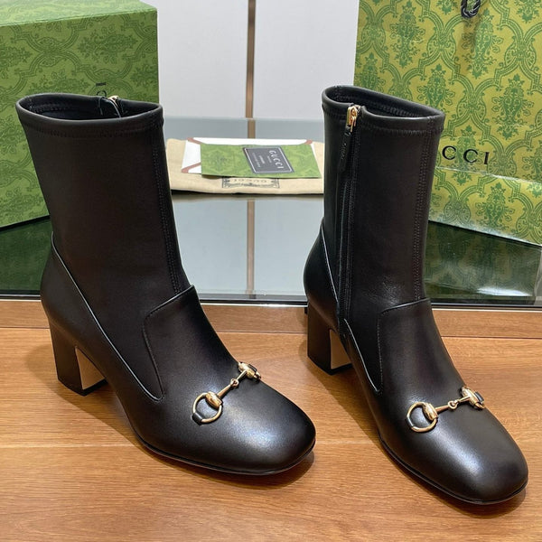 Stivaletto GG Horsebit 65 in pelle di vitello nera
