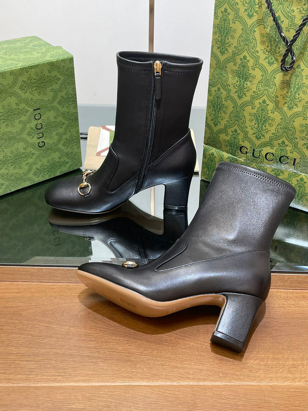 Stivaletto GG Horsebit 65 in pelle di vitello nera
