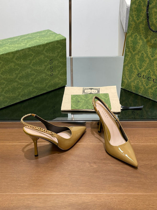 GG HIGH SLINGBACK 10,5 CM IN PELLE DI VITELLO LUCIDA GIALLO DIJON