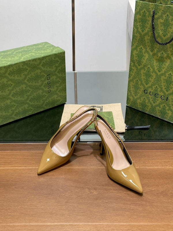 GG HIGH SLINGBACK 10,5 CM IN PELLE DI VITELLO LUCIDA GIALLO DIJON