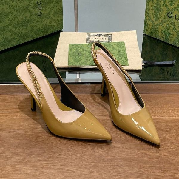 GG HIGH SLINGBACK 10,5 CM IN PELLE DI VITELLO LUCIDA GIALLO DIJON