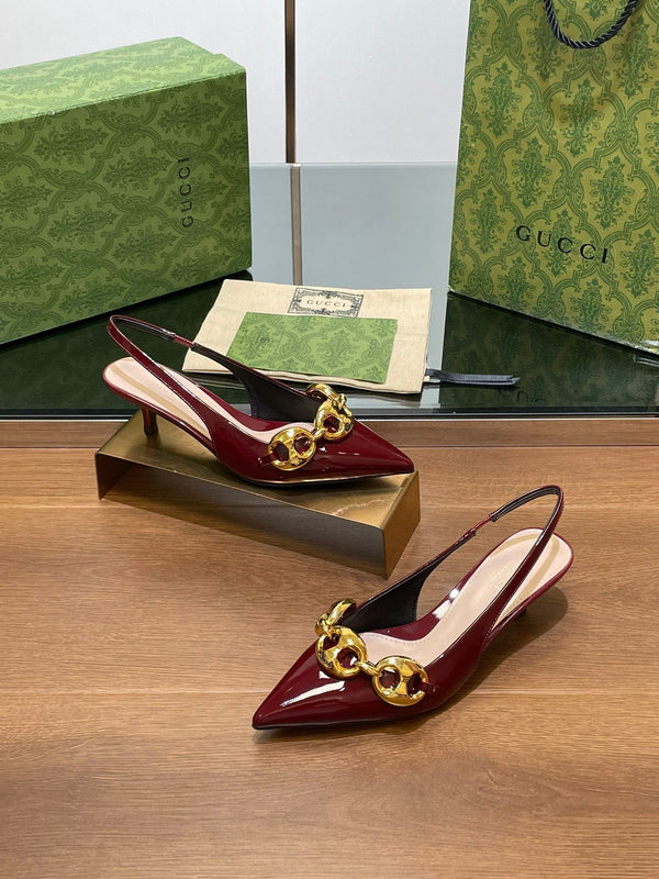 SLINGBACK CON TACCO MEDIO GG 4,5 CM IN PELLE DI VITELLO LUCIDA ROSSO VINO