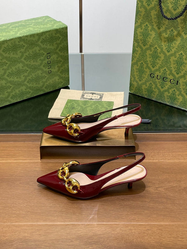 SLINGBACK CON TACCO MEDIO GG 4,5 CM IN PELLE DI VITELLO LUCIDA ROSSO VINO