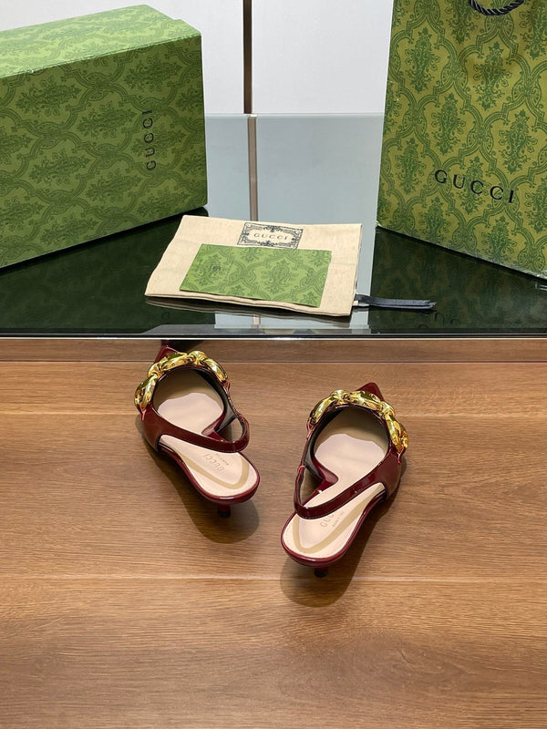 SLINGBACK CON TACCO MEDIO GG 4,5 CM IN PELLE DI VITELLO LUCIDA ROSSO VINO