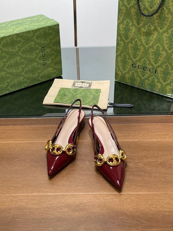 SLINGBACK CON TACCO MEDIO GG 4,5 CM IN PELLE DI VITELLO LUCIDA ROSSO VINO