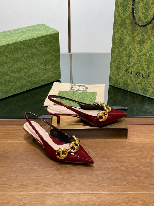 SLINGBACK CON TACCO MEDIO GG 4,5 CM IN PELLE DI VITELLO LUCIDA ROSSO VINO