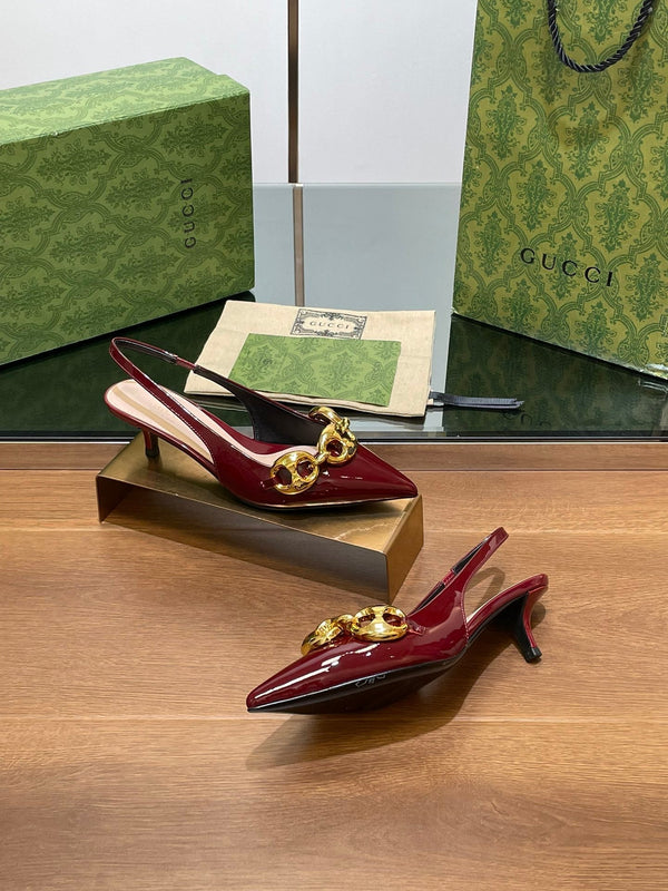 SLINGBACK CON TACCO MEDIO GG 4,5 CM IN PELLE DI VITELLO LUCIDA ROSSO VINO