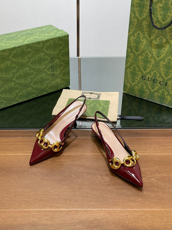 SLINGBACK CON TACCO MEDIO GG 4,5 CM IN PELLE DI VITELLO LUCIDA ROSSO VINO