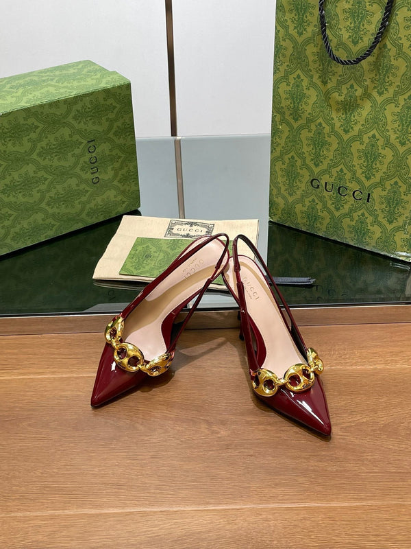GG HIGH SLINGBACK 10.5 CM IN WINE RED GLOSSY CALFSKIN