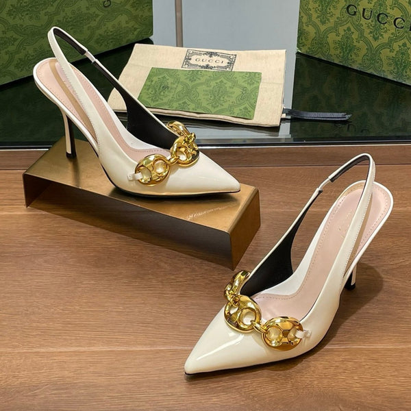 GG HIGH SLINGBACK 10,5 CM IN PELLE DI VITELLO LUCIDA BIANCA