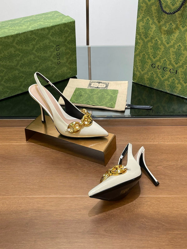 GG HIGH SLINGBACK 10,5 CM IN PELLE DI VITELLO LUCIDA BIANCA