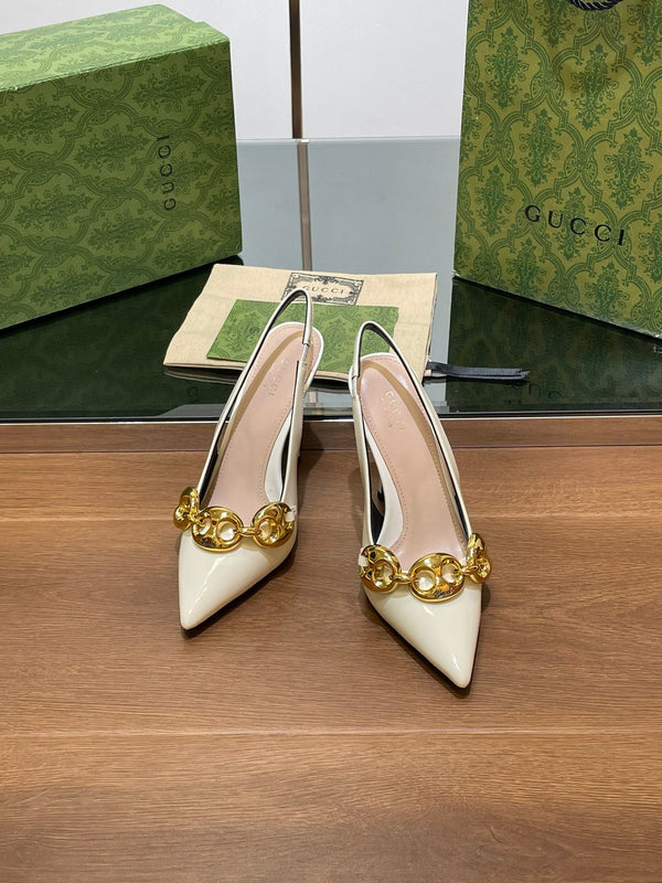 GG HIGH SLINGBACK 10,5 CM IN PELLE DI VITELLO LUCIDA BIANCA