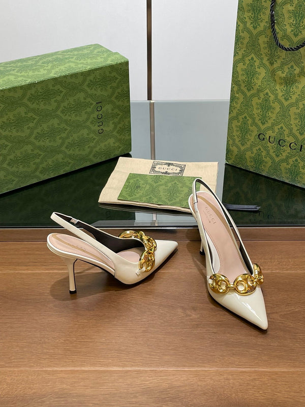 GG HIGH SLINGBACK 10,5 CM IN PELLE DI VITELLO LUCIDA BIANCA