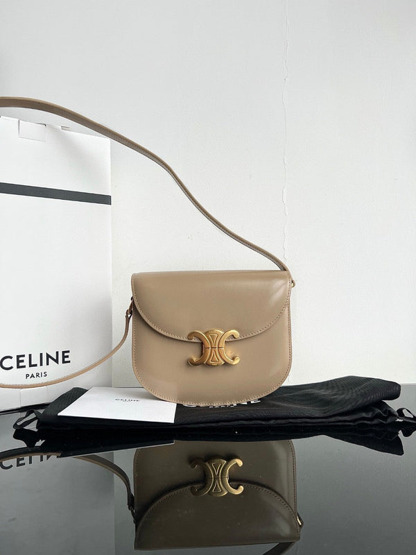 Borsa a mano TRIOMPHE 15 in pelle di vitello grigio crema