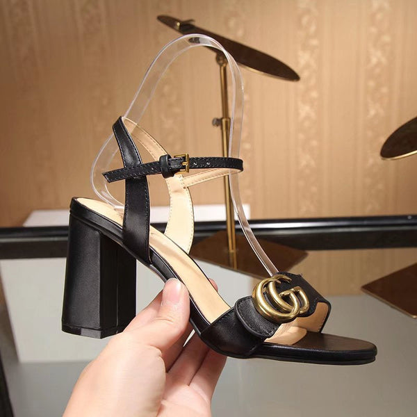 GG Marmont Ankle Strap Sandal 8cm Black Sheepskin 342564