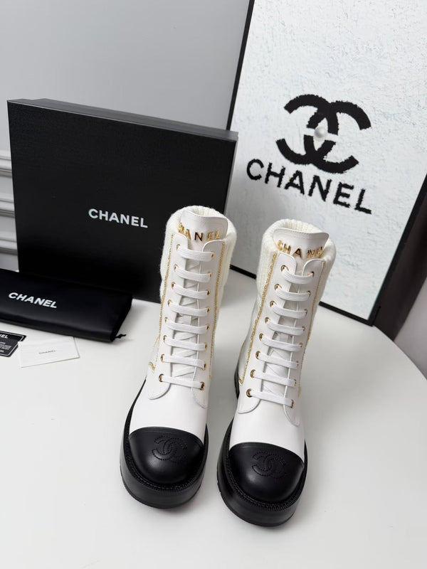 CC 26s Bottine Noir Blanc Cuir Laine