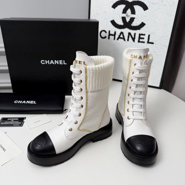 CC 26s Bottine Noir Blanc Cuir Laine