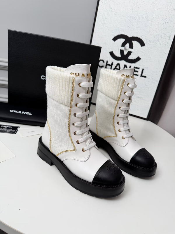 CC 26s Bottine Noir Blanc Cuir Laine
