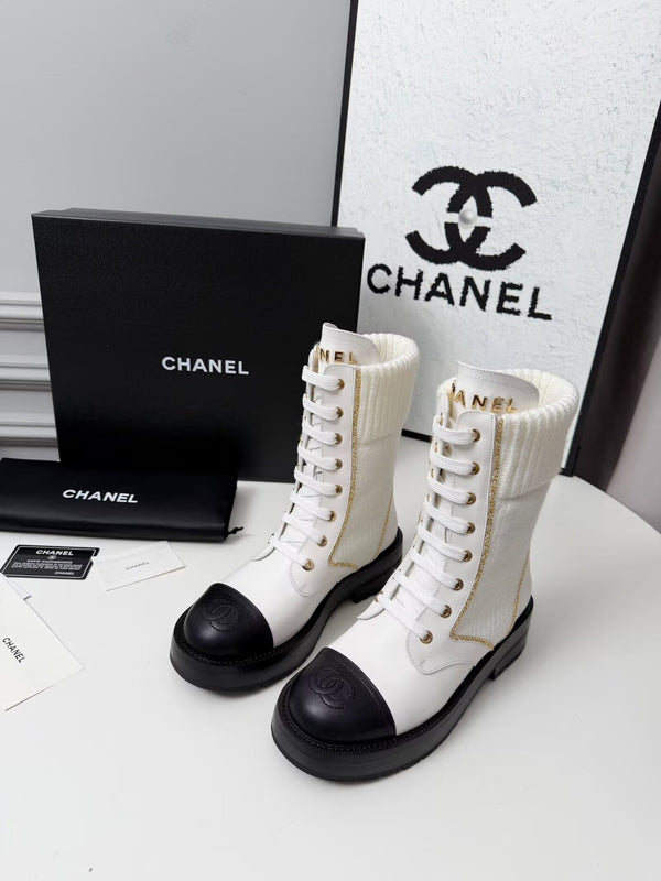 CC 26s Bottine Noir Blanc Cuir Laine