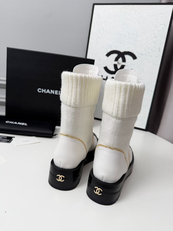 CC 26s Bottine Noir Blanc Cuir Laine