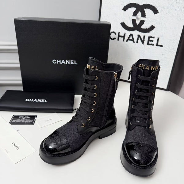 CC 26s Bottine Noir Bleu Denim Cuir Verni
