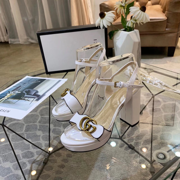 GG 26s Marmont Sandals 10cm White Leather 926705