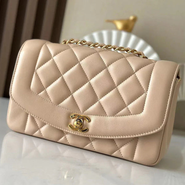 CC 2026 Diana Shoulder Bag 22.5cm Beige Lambskin