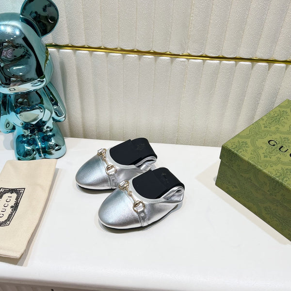 GG BALLET SUPER SLIM BUCKLE SILVER LAMBSKIN