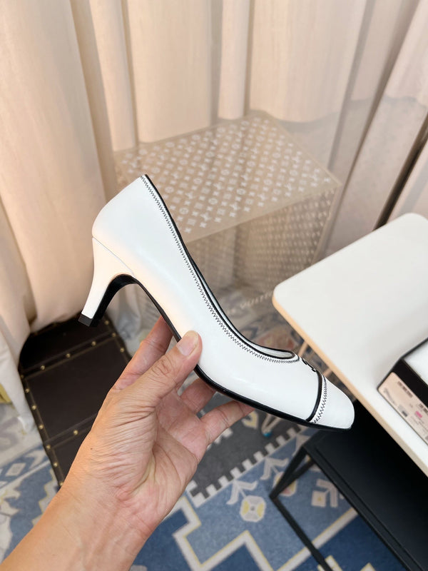 CC Slingback With Black Contrast Stitching White Lambskin 476709
