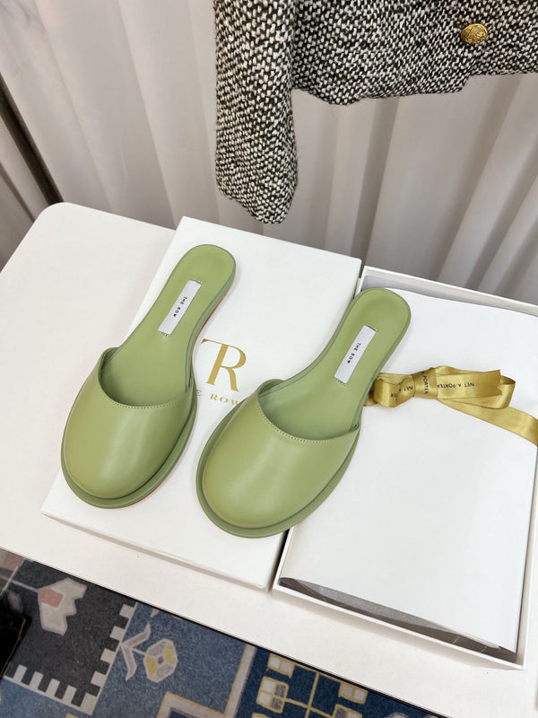 The Row Semi Slippers Olive Sheepskin 827476