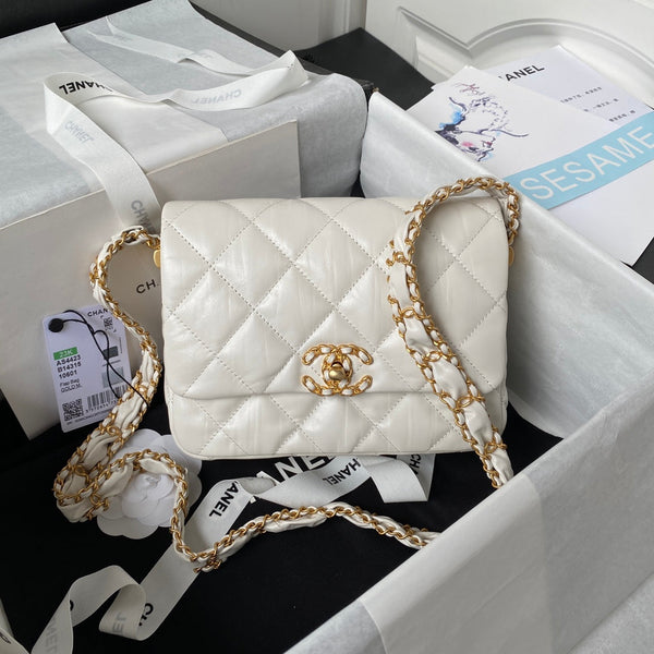 cc 23k 13,5cm pelle di vitello bianca hardware dorato 