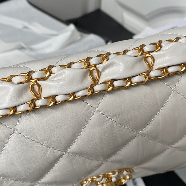cc 23k 13,5cm pelle di vitello bianca hardware dorato 