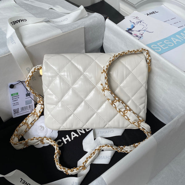 cc 23k 13,5cm pelle di vitello bianca hardware dorato 