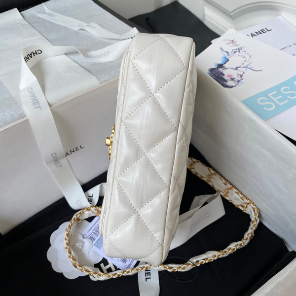 cc 23k 13,5cm pelle di vitello bianca hardware dorato 