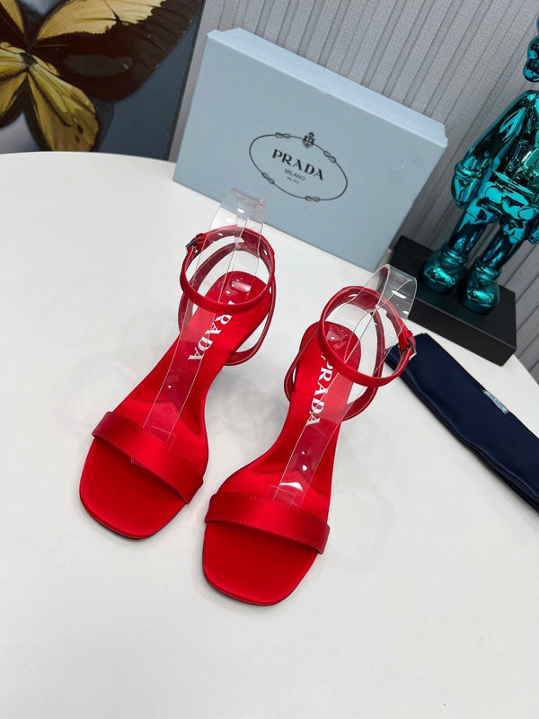 Prad 26s Ankle Strap Sandals Stiletto Heel 80mm In Dark Red Satin