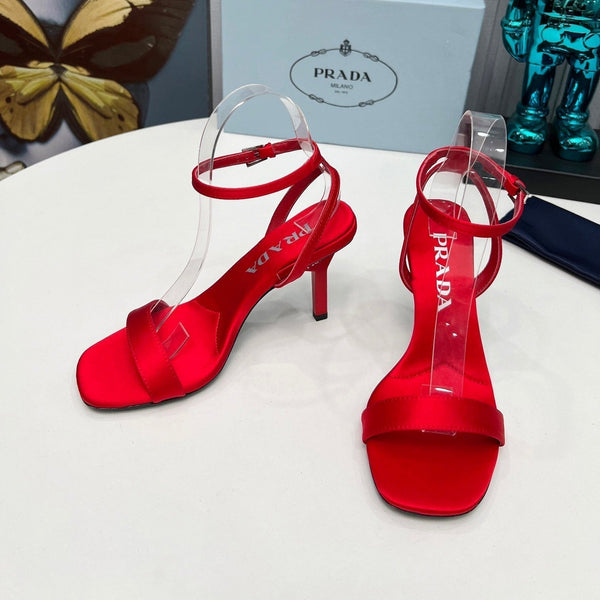 Prad 26s Ankle Strap Sandals Stiletto Heel 80mm In Dark Red Satin