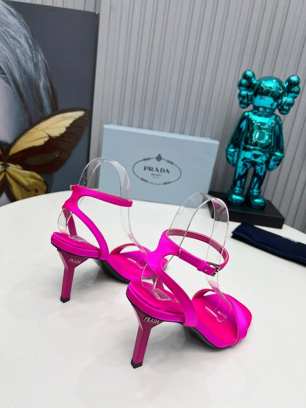 Prad 26s Ankle Strap Sandals Stiletto Heel 80mm In Fuchsia Pink Satin