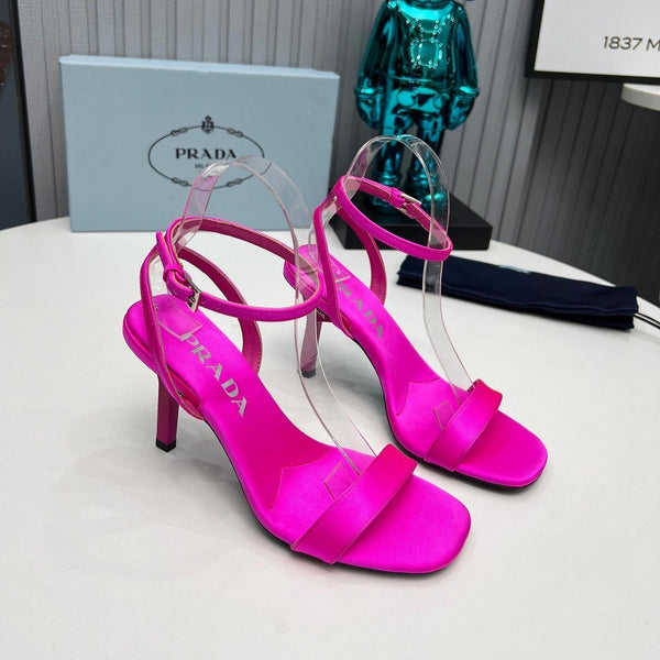Prad 26s Ankle Strap Sandals Stiletto Heel 80mm In Fuchsia Pink Satin