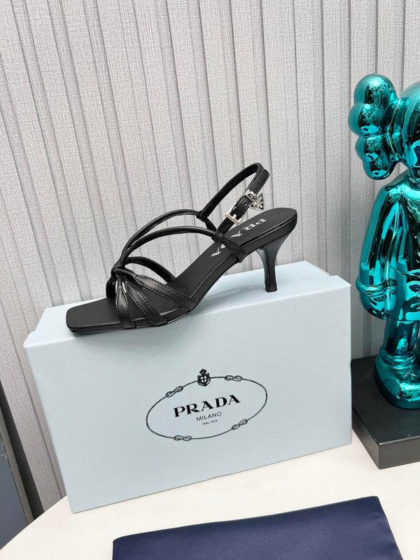 Prad 26s Strappy Sandals Stiletto Heel 60mm In Black Calfskin