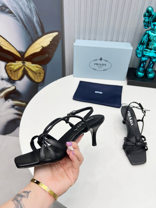Prad 26s Strappy Sandals Stiletto Heel 60mm In Black Calfskin